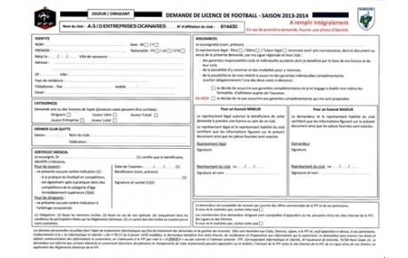 Formulaire de demande de licence pour les nouveaux licenciés